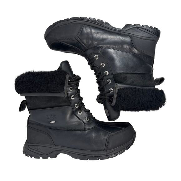 UGG Butte Winter Boots Mens 9.5 Waterproof Black Leather Sheepskin Lined‎ 5521 main image 7